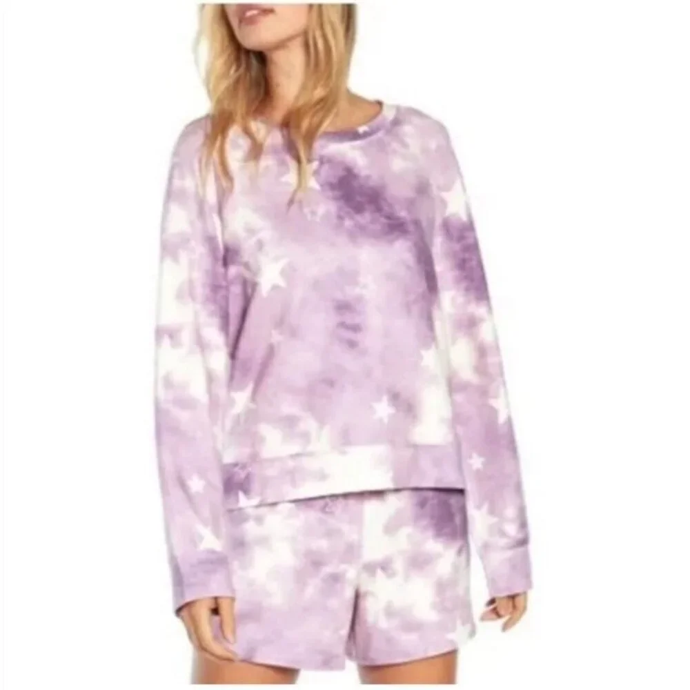 Wildfox $160 Lounge Set Womens Large Tie Dye Stars Sweatshirt & Short  NWT
